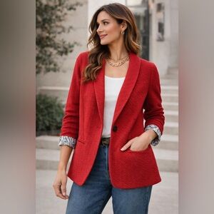 Coldwater Creek blazer jacket red textured petite tailored chic P10